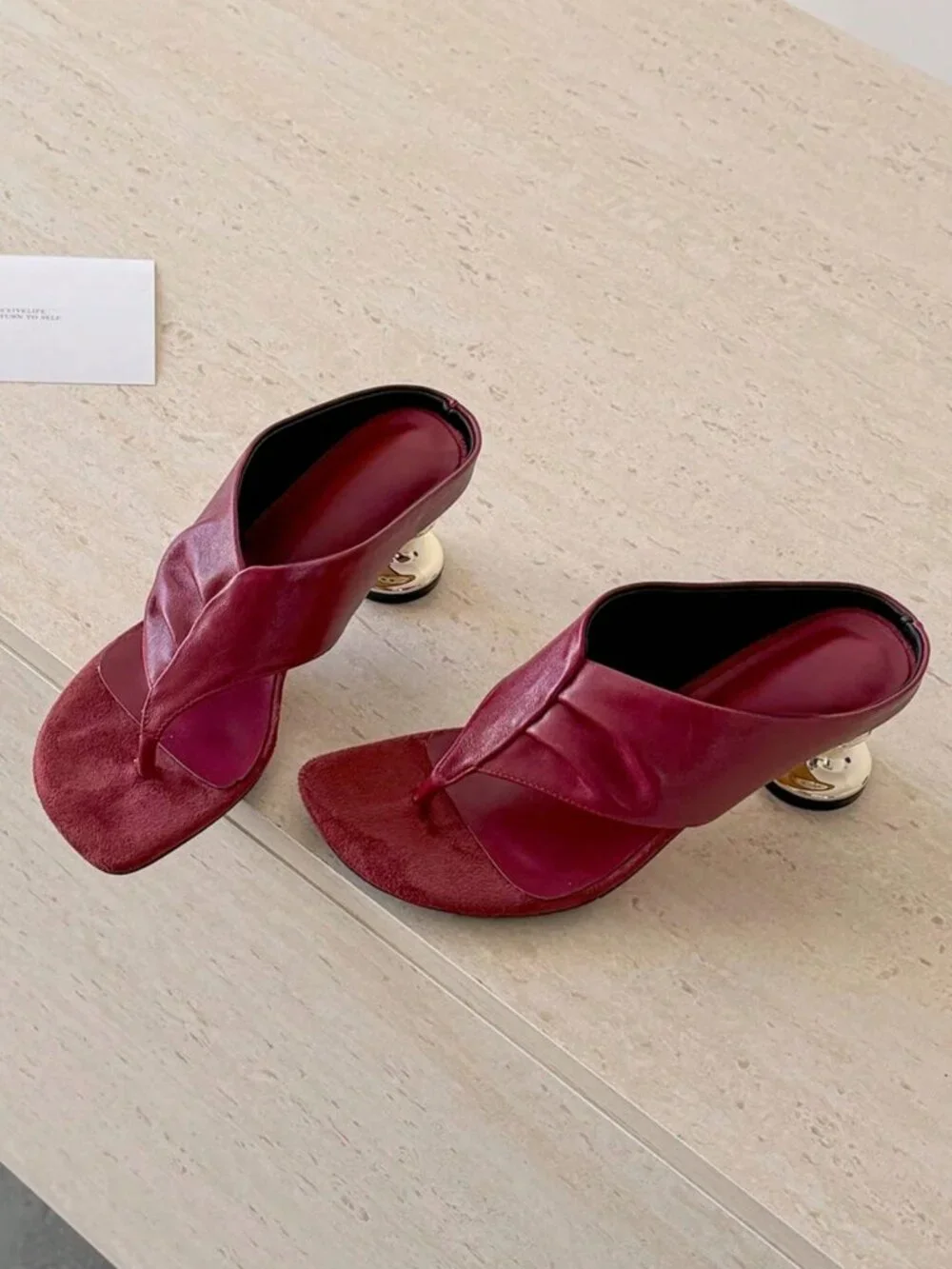 Burgundy Basics Women's Colorblock Minimalist Thong Wedge Sandals